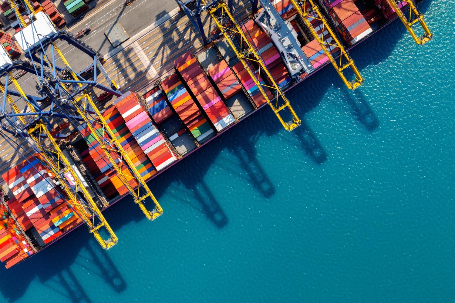 Cargo ship and containers in harbor